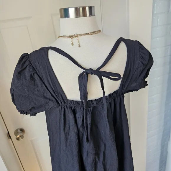 The Lullaby Club Women's Black Cotton Linen Blend Sawyer Babydoll Midi Dress XS - Picture 10 of 12